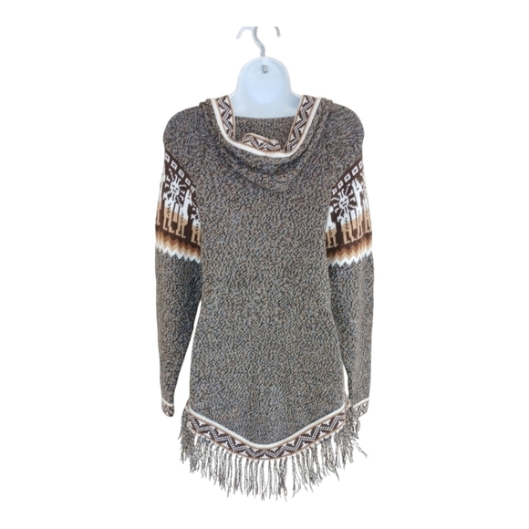 Artesania EDM Alpaca Wool Hooded Sweater Brown White S M - Picture 3 of 3